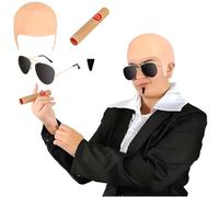 Set di accessori per costume da Mr Worldwide per adulti, con berretto calvo in lattice, occhiali da sole neri, toppa nera per l'anima, accessori realistici per sigari, set di accessori per