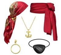Set di accessori per costume da pirata, 5 pezzi, per donne e uomini, con cintura e sciarpa da pirata per Halloween, colore: scarlatto