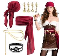 Set di accessori per costume da pirata, 8 pezzi, per giochi di ruolo, medievali, da donna, con bandana, cintura, catena in vita con girasole, per Halloween, cosplay, feste pirate