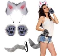 Set di accessori per costume da volpe e lupo, con orecchie di volpe, guanti e coda, set per travestimento da donna, feste di Halloween e spettacoli teatrali