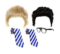 Set di accessori per costume da Will and Jay Inbetween per adulti, parrucca bionda nera, 2 cravatte scolastiche e occhiali da g ivertente serie TV