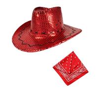 Set di accessori per costume scintillante in stile occidentale con paillettes glitterate, cappello e bandana per cosplay e fotografia