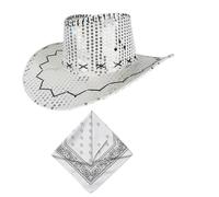Set di accessori per costume scintillante in stile occidentale con paillettes glitterate, cappello e bandana per cosplay e fotografia