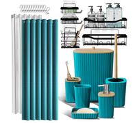 Set di accessori per doccia e bagno, set di accessori da bagno da 25 pezzi con ripiano per doccia per riporre il bagno, set di tende da doccia color foglia di tè, scopino, cestino, dispenser di