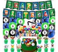 Set di accessori per feste da biliardo, con striscione Happy Birthday, topper per torte, cupcake, palloncini per feste a tema sportivo