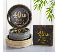 Set di accessori per feste di 40° compleanno, piatti di carta, piatti e tovaglioli di carta monouso per 40° anniversario, decorazioni a tema 40esimo per piatti, ideali per celebrazioni e regali 10 pez