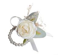 Set di accessori per fiori da matrimonio, fiore artificiale bianco da polso e asola per addio al nubilato, decorazione per feste di ritorno a casa, 11 x 11 cm (fiore di ghiaccio)