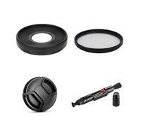 Set di accessori per fotocamera Canon RF 28 mm f/2.8 STM con fotocamera Canon EOS R10 R50 tra cui paraluce EW-55 di ricambio, filtro MC UV, copriobiettivo, penna di pulizia