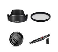 Set di accessori per fotocamera Canon RF 28 mm f/2.8 STM con fotocamera Canon EOS R7 R8 tra cui paraluce a fiore EW-55, filtro MC UV, copriobiettivo, penna di pulizia