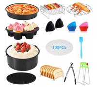 Set di accessori per friggitrice ad aria, set da 13 pezzi per Ninja Foodi, Cosori, Tefal Tower e altri, adatto a tutte le friggitrici da 4,5-5,5 l, fusto rotondo per torte da 20,3 cm, teglia per