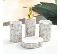 Set di Accessori per Funghi in Ceramica da 4 Pezzi, Set da Banco per Il Bagno di Casa con Dispenser di Sapone, Portasapone, 2 Tazze per Collutorio, Accessori per La Decorazione della Casa, White