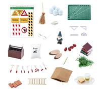 Set di accessori per gnomi, strumenti in miniatura con nani e | Con mattoni, cartelli e piano di costruzione, dettagliato in legno e resina, per giardino delle fate