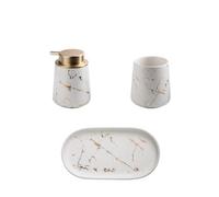Set di accessori per il bagno, 3 pezzi, accessori decorativi per il bagno in ceramica con dispenser di sapone, bicchiere e vassoio da bagno, set di accessori per piano di lavoro da bagno, bianco e oro