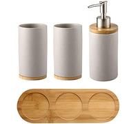 Set di accessori per il bagno 4 pezzi dispenser di sapone bicchiere spazzolino da denti mensola in bambù Set da bagno 4 pezzi accessori da bagno in quattro pezzi da bagno - grigio