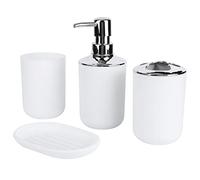 Set di accessori per il bagno, 4 pezzi Set di accessori per controsoffitto per vanità del bagno con bottiglia di lozione in plastica Tazza per il risciacquo Portasapone (White)