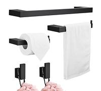 Set di accessori per il bagno da 5 pezzi, Kit Ganci per montaggio a parete portasciugamani Porta carta igienica asciugamani Spazio alluminio, nero
