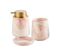 Set di accessori per il bagno, dispenser di sapone, effetto marmo, 4 pezzi, portaspazzolino da bagno, bicchiere, piatto, pompa, in ceramica, decorazione vittoriana (rosa 3)