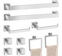 Set di accessori per il bagno in argento spazzolato, 10 pezzi, set di barre porta asciugamani, montaggio a parete, set di barre per asciugamani da bagno da 60 cm, set di accessori da bagno in acciaio