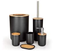 Set di accessori per il bagno in bambù, set di accessori per il bagno, bottiglie per lozione, porta spazzolino da denti, tazza per denti, portasapone, spazzola per WC, pattumiera