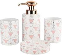 Set di Accessori per Il Bagno in Ceramica, Set di Lavandino da Bagno per L'arredamento del Piano di Lavoro, Set di Accessori per Il Bagno, Distributore di Sapone, Portasapone, 2 T, 4 Piece Set
