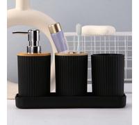 Set di accessori per il bagno in stile nordico, 4 pezzi, comprendente: dispenser per shampoo, bagnoschiuma e disinfettante, portaspazzolino, bicchiere per collutorio, set per il bagno per la casa, dec