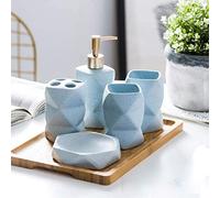 Set di accessori per il bagno, Lavaggi e bagni in ceramica Set regalo da 4 pezzi for articoli bagno lavaggi Tazza for collutorio(Blue,6 piece set)