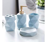 Set di accessori per il bagno, Lavaggi e bagni in ceramica Set regalo da 4 pezzi for articoli bagno lavaggi Tazza for collutorio(Blue,4 piece set)