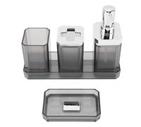 Set di accessori per il bagno Set bagno completo moderno testurizzato lucido con portaspazzolino, tazze, bottiglie di lozione, portasapone, per la casa, hotel, plastica (Grigio)