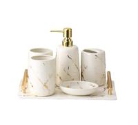 Set di accessori per il bagno Set di accessori da bagno 6 pezzi dispenser di sapone in ceramica, portaspazzolino, tazza per collutorio, portasapone, texture marmorizzata, decorazione vittoriana (Wei)