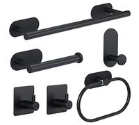 Set di accessori per il bagno - Set di accessori per il bagno in acciaio inossidabile da 6 pezzi, portasciugamani da bagno + porta carta igienica + portasciugamani + 3 ganci per accappatoio (nero)