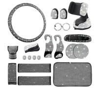 Set di accessori per interni auto con coprivolante, supporto per telefono e sottobicchiere con strass, per decorazione auto, sottobicchieri luccicanti (bianco)