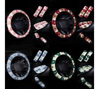 Set di accessori per interni auto, inclusi: coprivolante in jacquard, copri-spallina per cintura di , copri-bracciolo, copri-pomello del cambio e copri-freno a mano, in lana 3D a fiori antiscivolo e r