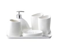 Set di accessori per lavabo in ceramica bianca da bagno, composto da 6 pezzi, dispenser moderno per sapone, porta-ospa, 2 bicchieri tumbler, portasapone per arredamento White