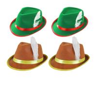 Set di accessori per Oktoberfest per adulti, 2 cappelli tirolesi verdi con fascia rossa e piuma, 2 cappelli bavaresi marroni con fascia gialla e piuma, set di accessori per costume da Oktoberfest da