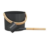 Set di accessori per sauna, 2 pezzi, nero con alluminio e legno di pino, secchio per sauna da 7 l e mestolo, per interni, resistenti al calore, design moderno per infusione, benessere