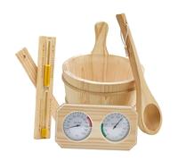 Set di accessori per sauna, 4 pezzi con secchio da 4 l, clessidra, mestolo in legno e termometro per spa domestica e bagno turco