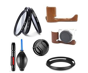 Set di accessori per Sony Alpha ZV-E10 con Sony E PZ 16-50mm f/3.5-5.6 OSS Lens include marrone mezzo corpo caso, UV CPL ND4 Filtro, paraluce obiettivo, copriobiettivo, penna di pulizia, pompa