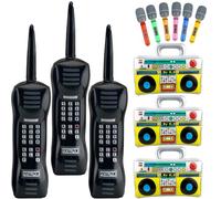 Set di accessori per strumenti gonfiabili da 13 pezzi, 3 radio gonfiabili, 3 puntelli gonfiabili per telefono, 6 microfoni gonfiabili e 1 pompa ad aria per piscina compleanno anni '80 anni '90