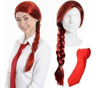 Set di accessori per travestimento da ragazza ribelle per adulti, parrucca rossa a treccia e cravatta rossa, set di accessori per costume da donna