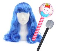 Set di accessori pop star da donna, parrucca lunga, microfono in plastica e bastoncino gonfiabile rosa per cupcake, per adulti, da donna, icona della California, per concerti e tour