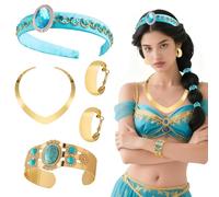 Set di Accessori Principessa Araba, 4pcs Arabian Princess Costume Accessori, Accessori Principessa Jasmin, Copricapo da Principessa Araba, Jasmin Costume Ragazze, per Carnevale Cosplay Donne Ragazze