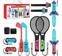Set di accessori sportivi 2024, kit di accessori per feste in famiglia 12 in 1 per Nintendo Switch OLED giochi sportivi con racchette da tennis, mazze da golf, spada e cinturino da polso