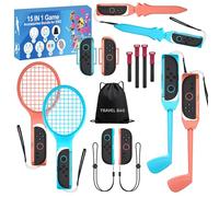 Set di accessori sportivi HLRAO 15 in 1 per Nintendo Switch 2025, kit di accessori per la famiglia per giochi sportivi Nintendo Switch, racchette da tennis, impugnature per spada, mazze da golf, fasce