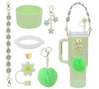 Set di accessori Stanley Cup tra cui 1 cinghia per manico per bottiglia d'acqua, 1 stivaletto in siliocne Stanley Cup, 1 copertura per cannuccia in siliocne, 2 ciondoli Stanley per Stanley Cup da