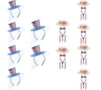 Set di accessori Union Jack, bretelle, papillon, cappello da barcaiolo e 6 cappelli fascinator - Bandiera Union Jack Costume per adulti - Incoronazione del Re, VE Day, British Street Party & Jubilee