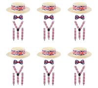 Set di accessori Union Jack, confezione da 24 pezzi, bretelle, papillon e cappello da barcaiolo, per adulti, per feste in maschera