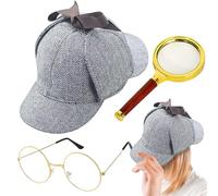 Set di Accessories per Costume da Detective | 3 Pezzi con Cappello, Lente d'Ingrandimento e Occhiali per Bambini & Adulti | Ideale per un Travestimento da Sherlock Holmes per Halloween, Carnevale