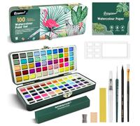 Set di Acquerelli 100 Colori in Scatola Portatile Acquerelli con Carta per Acquerello Acquerello da Viaggio con Pennello e Carta per Acquerello per Artisti e Pittori per Hobby