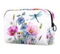 Set di acquerelli con fiori di foglie e trousse per cosmetici floreali, piccola borsa da viaggio con cerniera, borsa da toeletta portatile, organizer per trucchi per donne e ragazze, Multicolore 02