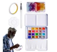 Set Di Acquerelli Da 20 Colori - Misure 12,8x6,8 Cm, Hardware Professionale Ad Alto Contenuto Di Pigmenti, Scatola Da Viaggio Tascabile Portatile | Appassionato Di Pittura Famiglia Amici Vacanza Prese